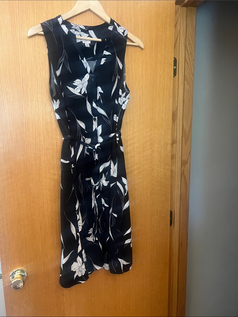 a new day Black and White Floral Tie-Waist Midi Dress